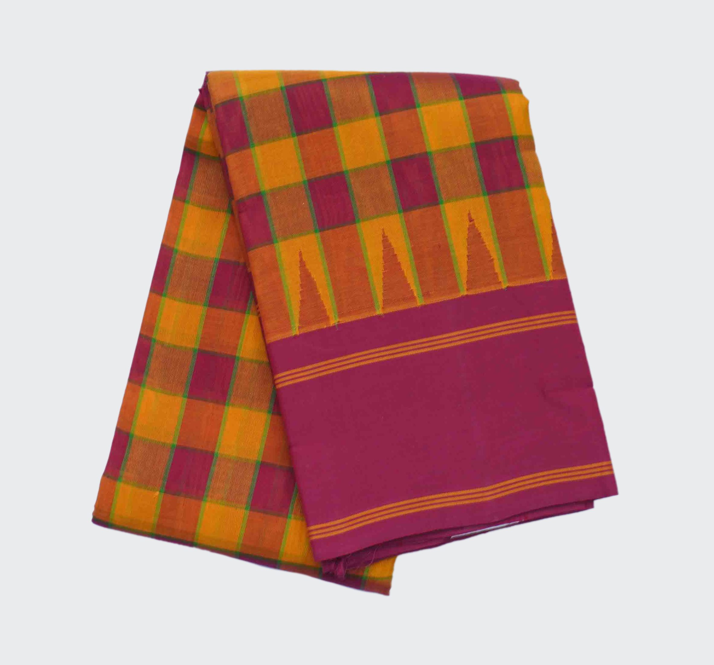 Pure Kanchi Cotton Handloom Temple Border Saree (1)