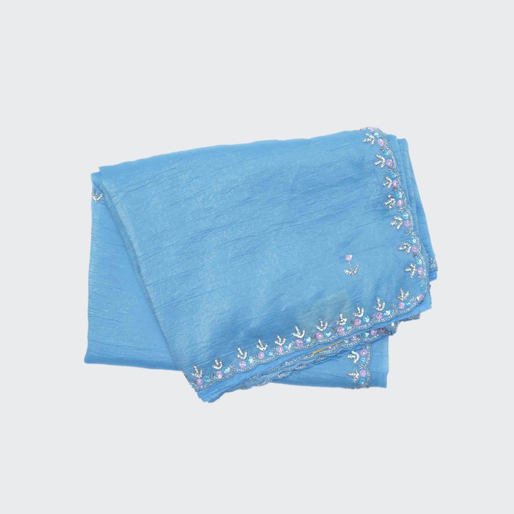 Baby Blue Fancy Work Saree with Chikankari Silver Floral Work