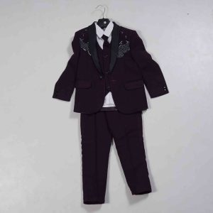 Kids Wear Byzantium Violet 5 Piece Set Full Coat Model Party Wear Suit