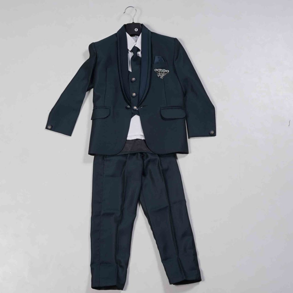 Kids Wear Dark Blue 5 Piece Set Full Coat Model Party Wear Suit