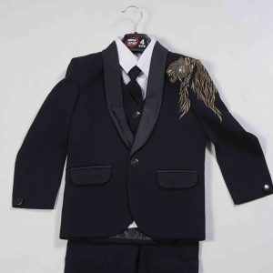Kids Wear Dark Ultramarine Blue 5 Piece Set Full Coat Model Party Wear Suit with a Beautiful Tiger Design