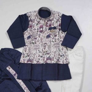 Kids Wear Digital Print & Navy Blue 4 Piece Set Combination Ethnic Wear