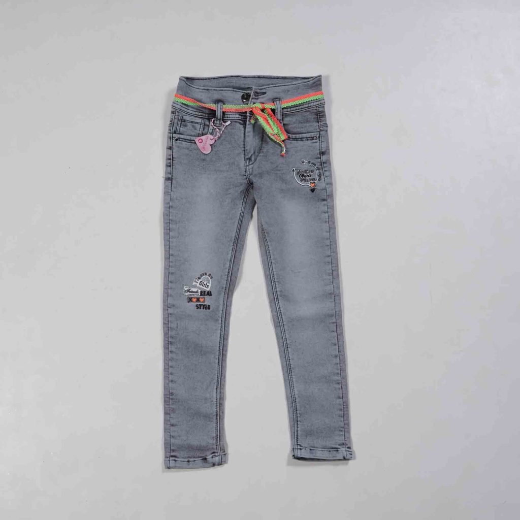 Girls Wear Dim Grey Denim Pant