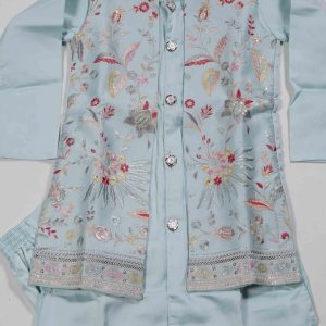 Kids Wear Jordy Blue Floral Print Combo Indo Western Ethnic Wear