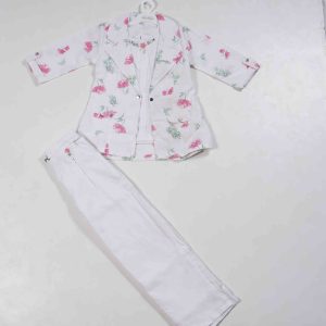 Girls Wear 3 Piece Set Floral Design Plazzo & Top Coat Set(1)
