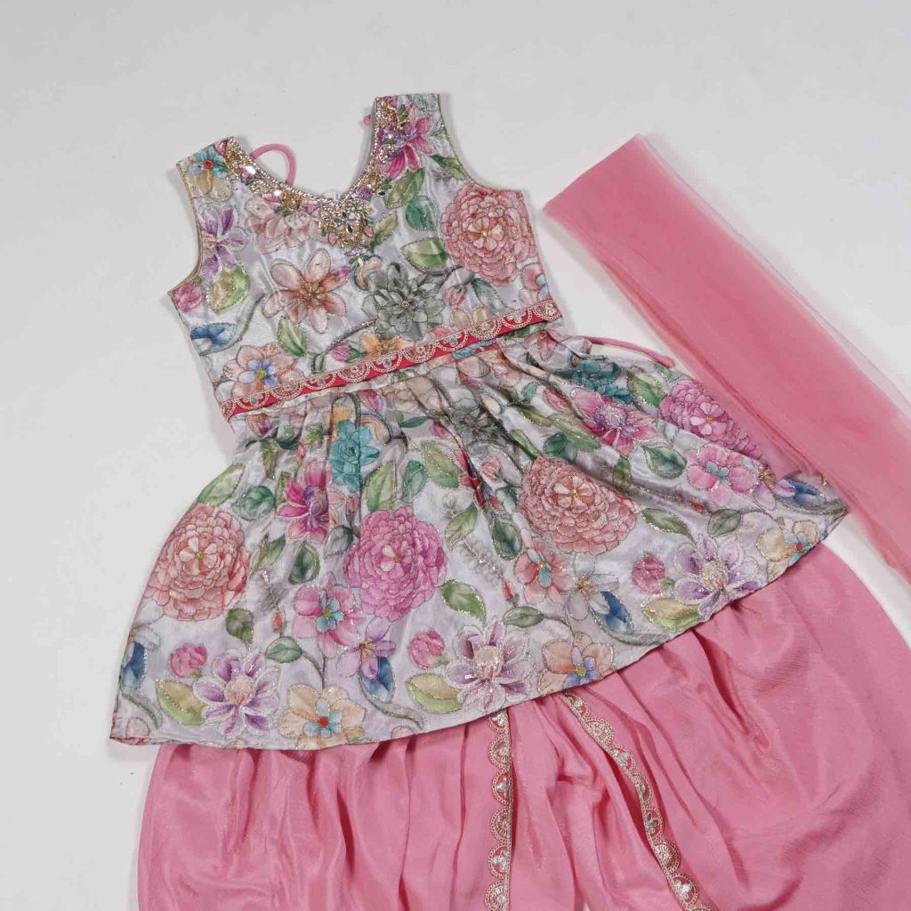 Girls Wear Floral Design Baby Pink Combo Patiala Dress (1)