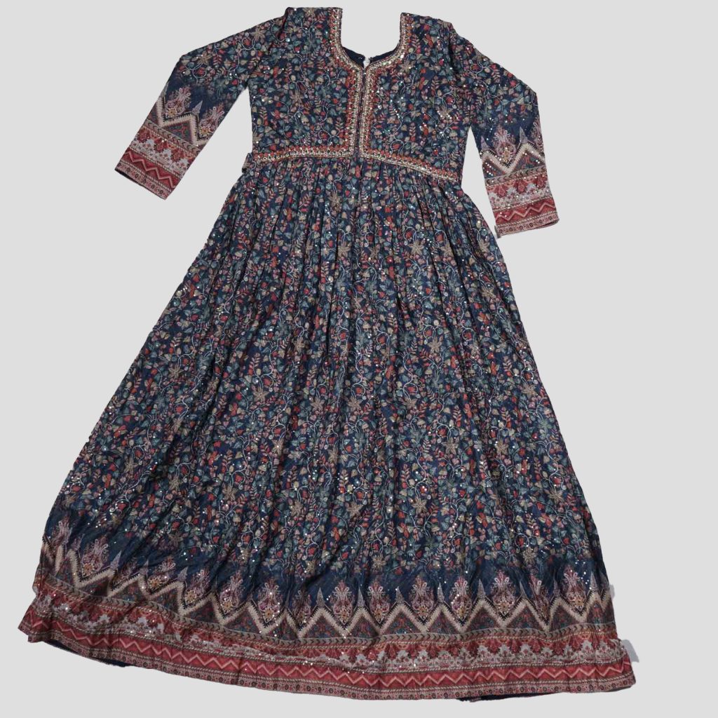 Girls Wear Kalamkari Floral Design Alia Cut Long Frock (1)