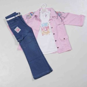 Girls Wear Western 3 Pc Set Denim Pant & Top