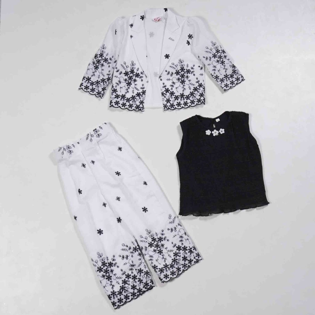 Girls Wear Western White & Black Combo 3 Piece Capri Set (1)
