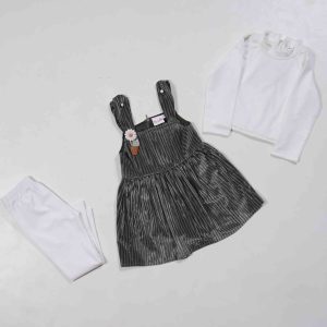 Girls Wear Western Jet Black & White Combo 3 Piece Dungaree Set