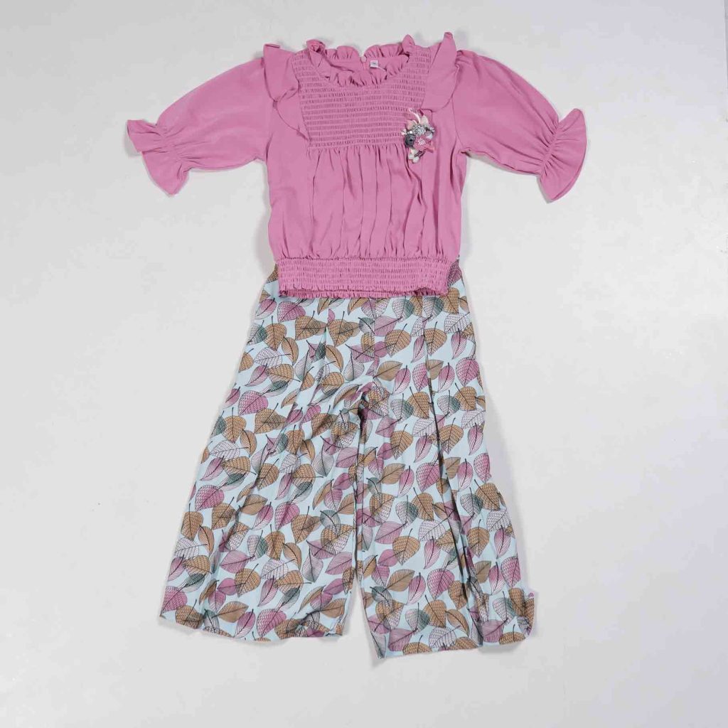 Girls Wear Rose Bonbon Pink Western Plazzo & Top Set