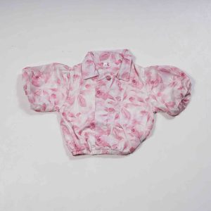 Girls Wear White & Baby Pink Combo Western Top with Leaf Design