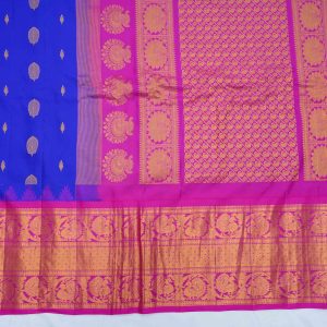Lapis Blue Gadwal Pattu Saree with Magenta Pink Pallu