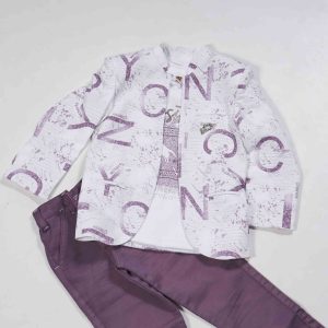 Kids Wear Lavender & White Combination 3 Piece Set Open Blazer
