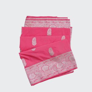 Light Pink Banaras Fancy Saree highlighted with a Beautiful Silver Zari Floral Design