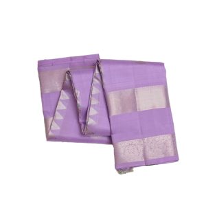Lilac Kanchipuram Silver Zari Silk Saree with a Beautiful Silver Zari Gap Border