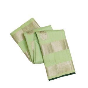 Mint Green Kanchipuram Silver Zari Silk Saree with a Beautiful Silver Zari Gap Border