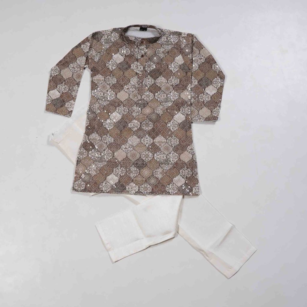 Kids Wear Multicolour Design 2 Piece Set Kurtha Pyjama with White Cotton Pant