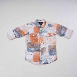 Kids Wear Multicolor Double Pocket Casual Printed Shirt