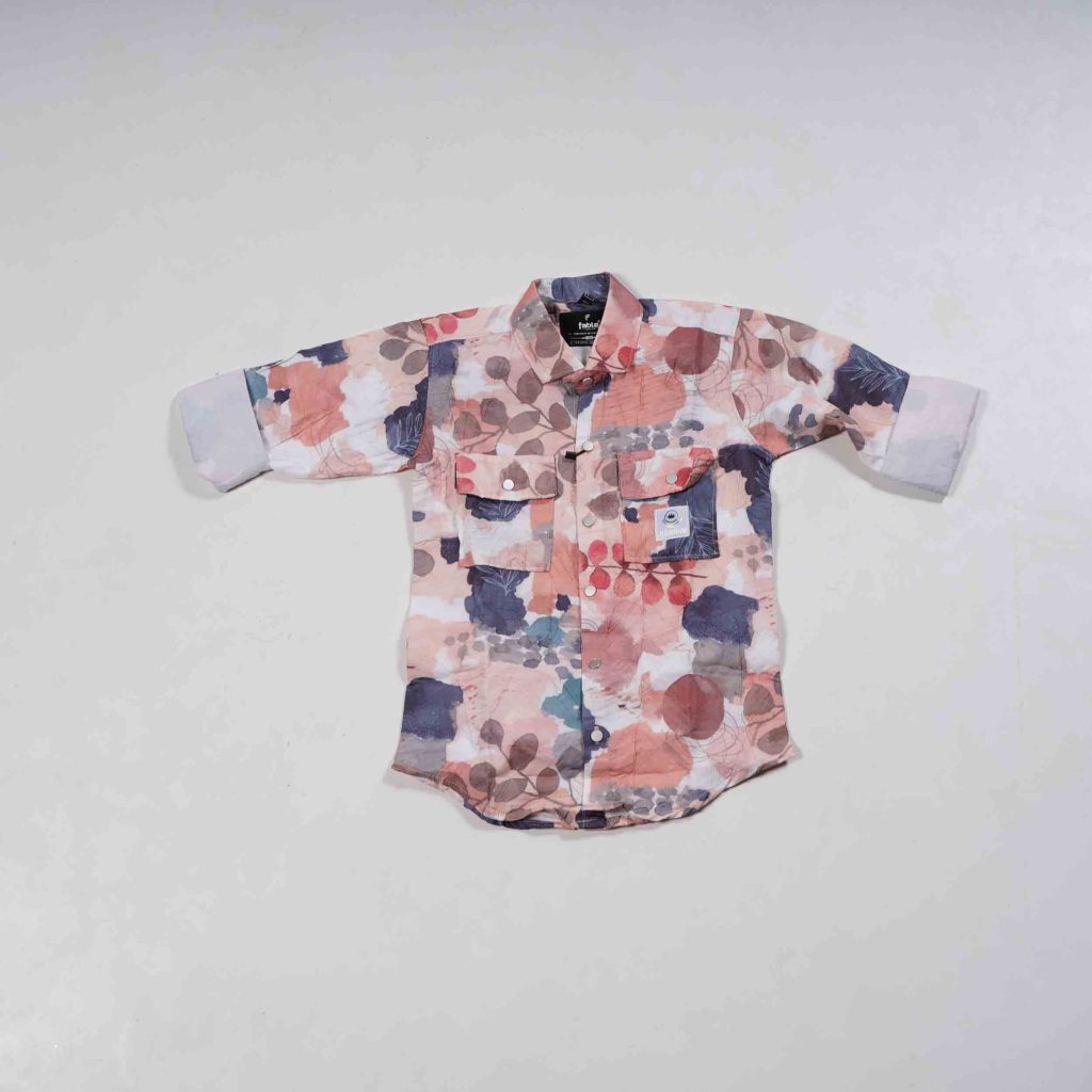 Kids Wear Multicolour Floral Design Double Pocket Casual Printed Shirt