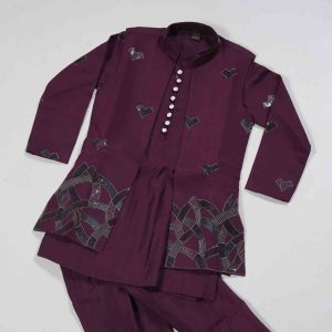 Kids Wear Murrey Violet 3 Piece Set Indo Western Model Ethnic Wear