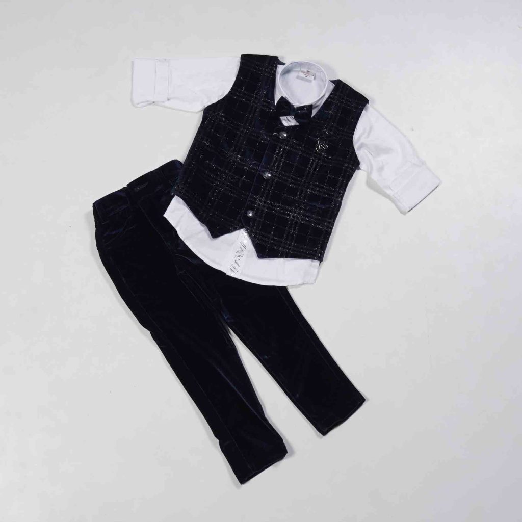 Kids Wear Navy Blue & White Combination 3 Piece Set Half-Suit Model