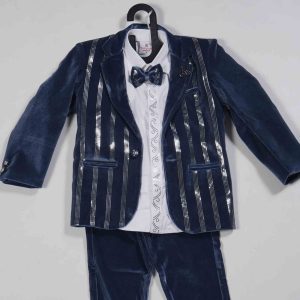 Kids Wear Polynesian Blue 3 Piece Set Full Coat Model Party Wear
