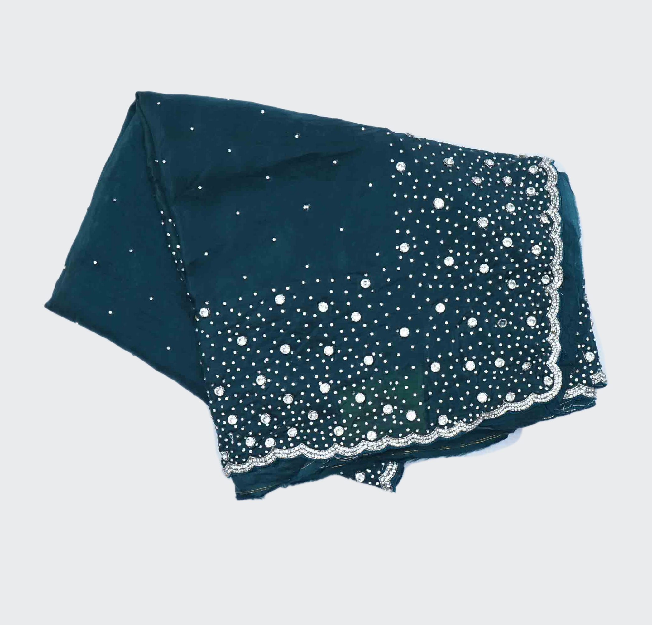 Prussian Blue Fancy Work Saree Highlighted with a Beautiful Floral Stone Work Design