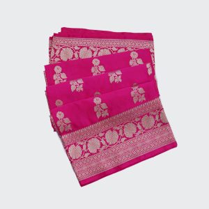 Rose Pink Banaras Fancy Saree Highlighted with a Beautiful Golden Zari Floral Design