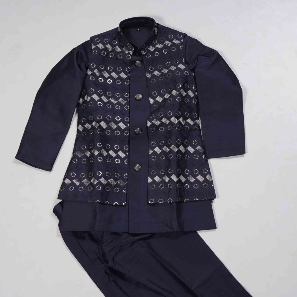 Kids Wear Royal Blue 3 Piece Indo-Western Model Ethnic Wear