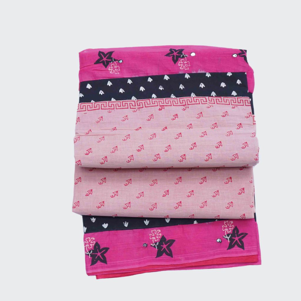 Baby Pink Designer Printed Cotton Saree (1)