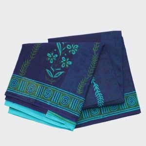 Berkeley Blue Leaf Designer Printed Cotton Saree (1)