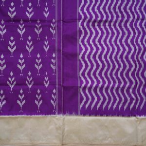 Cream White & Violet Pochampally Silk Saree (2)