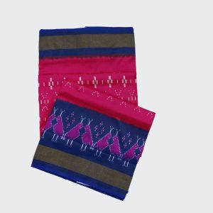 Dark Blue & Hot Pink Pochampally Silk Saree (1)