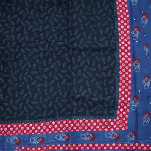 Dark Blue Leaf Designer Printed Cotton Saree (2)