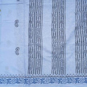 Ice Blue Designer Printed Cotton Saree (2)