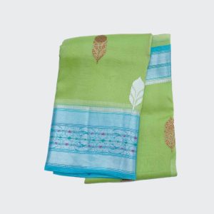 La-Palma Green Organza Silver Zari Border Silk Saree (1)