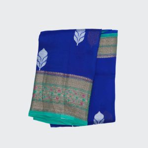 Lapis Blue Organza Folden Zari Border Silk Saree (1)