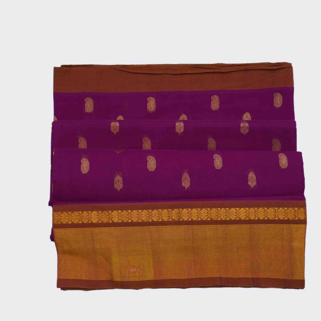 Magenta Pink Golden Border Venkatagiri Handloom Cotton Saree (1)
