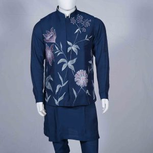 Men's Wear Navy Blue Coat Model Kurta Pajama (1)