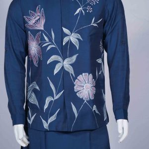 Men's Wear Navy Blue Floral Coat Model Kurta Pajama (2)