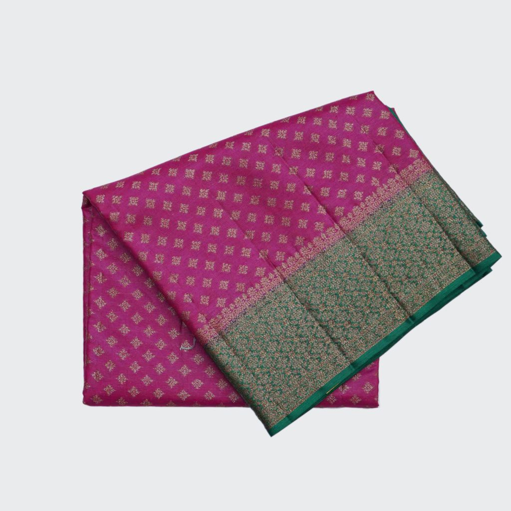 Mexican Pink Tussar Golden Zari Design Border Silk Saree