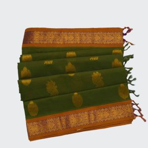 Parrot Green Golden Border Venkatagiri Handloom Cotton Saree (1)