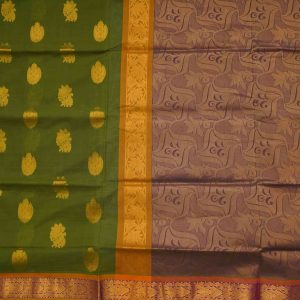 Parrot Green Golden Border Venkatagiri Handloom Cotton Saree (2)