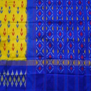 Royal Blue & Lime Yellow Pochampally Silk Saree (2)