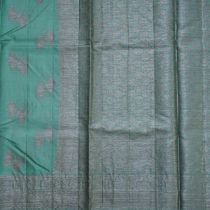 Sea Blue Tussar Silver Zari Design Border Saree