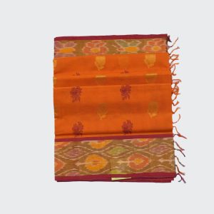 Tangelo Orange Ikkat Border Venkatagiri Handloom Cotton Saree (1)
