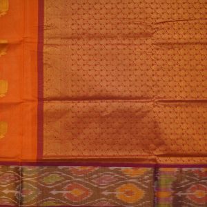 Tangelo Orange Ikkat Border Venkatagiri Handloom Cotton Saree (2)