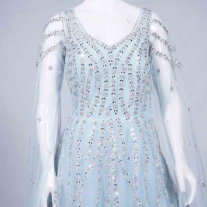 Women's Bridal Wear Sea Blue Stone Work Long Frock (2)