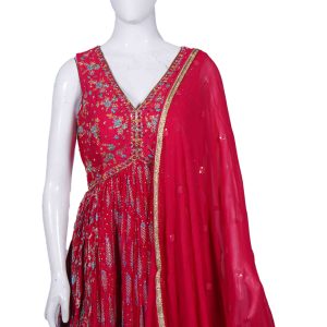 Women's Bridal Wear Cherry Red Long Frock (3)
